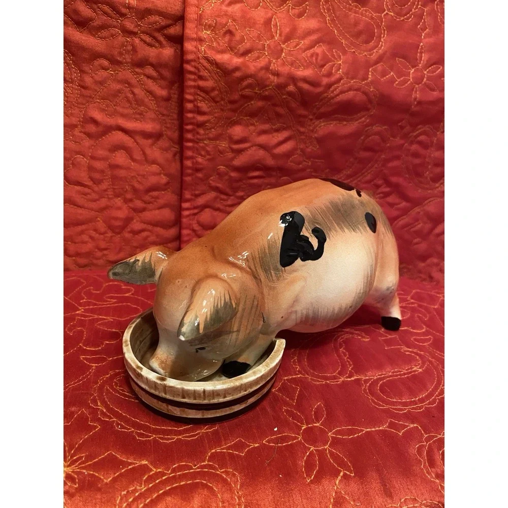 VTG Hungry Hog Eating Figurine‎ With Dish Chase JAPAN